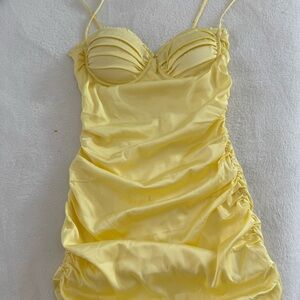 Yellow Ruched Satin Dress